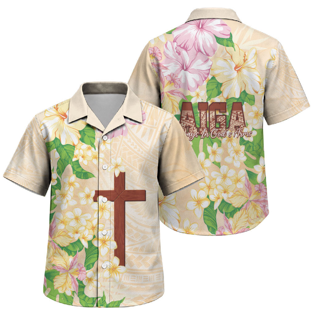 Samoa AIGA Floral Theme Family Matching Long Sleeve Bodycon Dress and Hawaiian Shirt Always In God's Arms