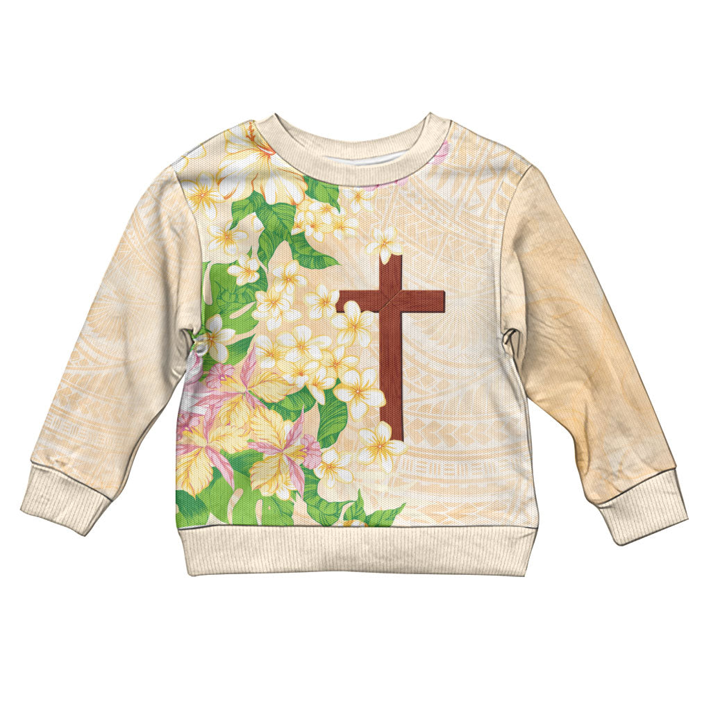 Samoa AIGA Floral Theme Kid Ugly Christmas Sweater Always In God's Arms LT7 Kid Multicolor - Polynesian Pride