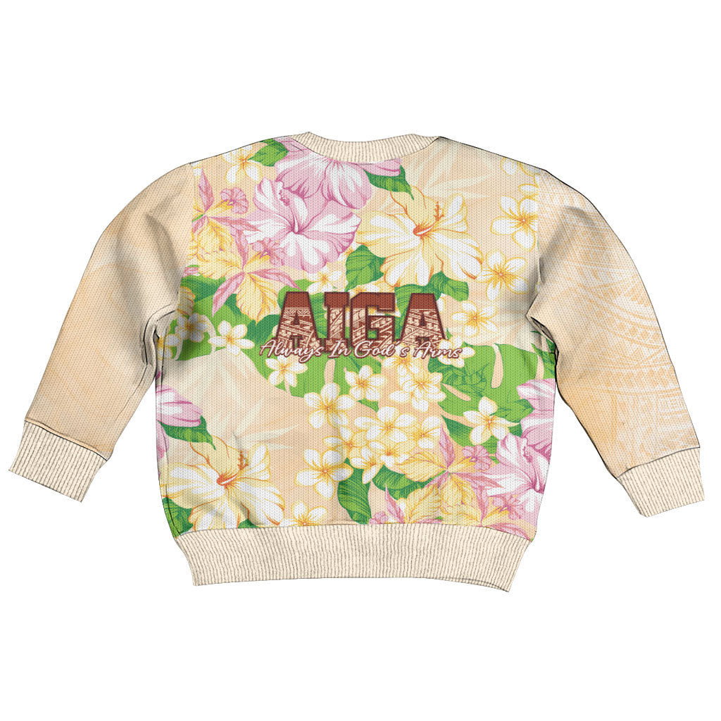Samoa AIGA Floral Theme Kid Ugly Christmas Sweater Always In God's Arms
