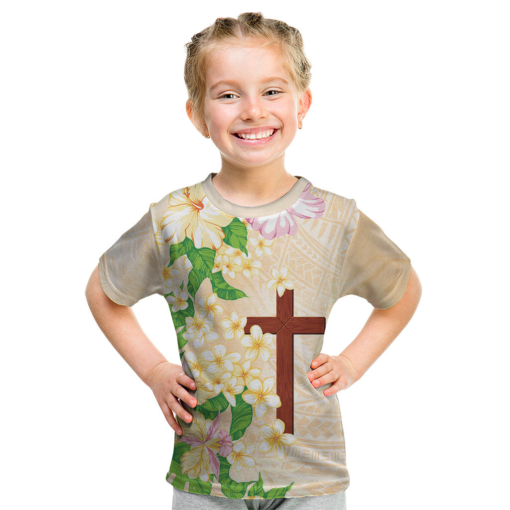 Samoa AIGA Floral Theme Kid T Shirt Always In God's Arms