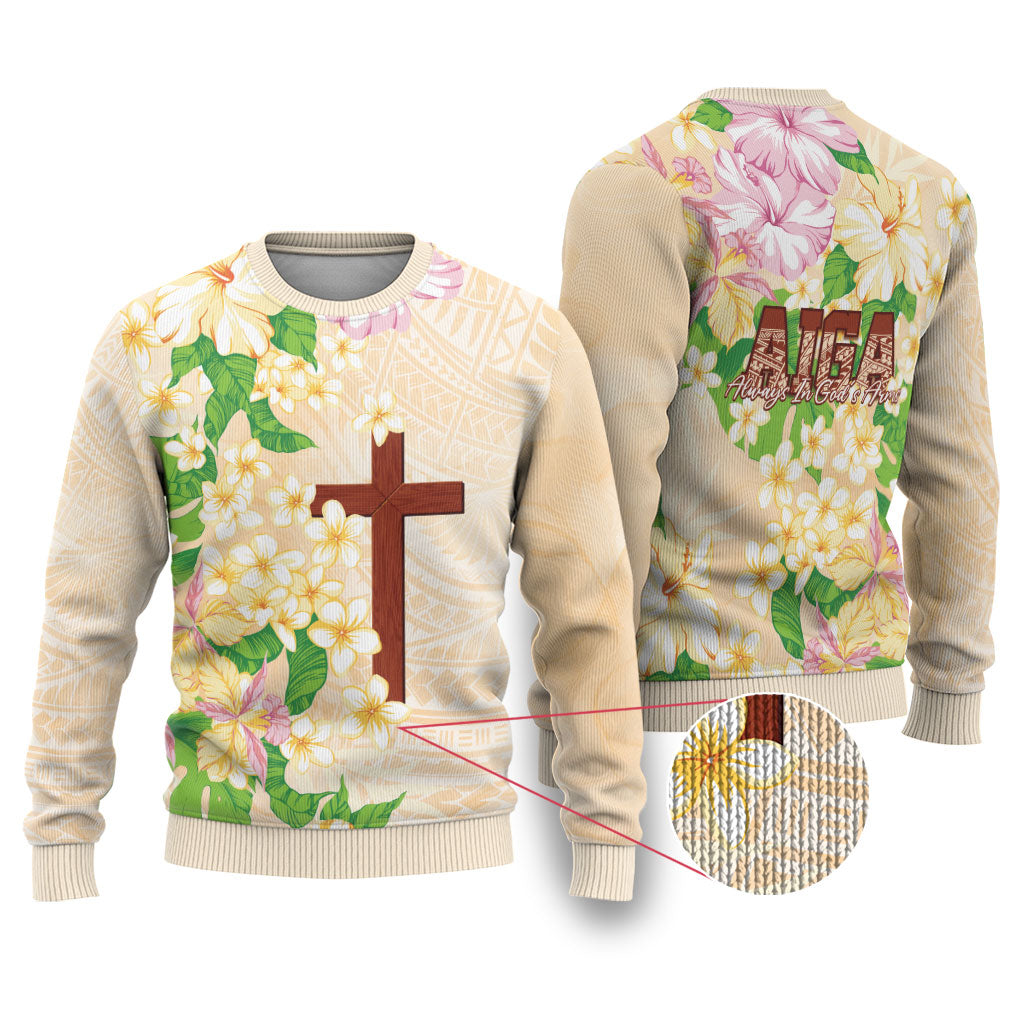 Samoa AIGA Floral Theme Ugly Christmas Sweater Always In God's Arms