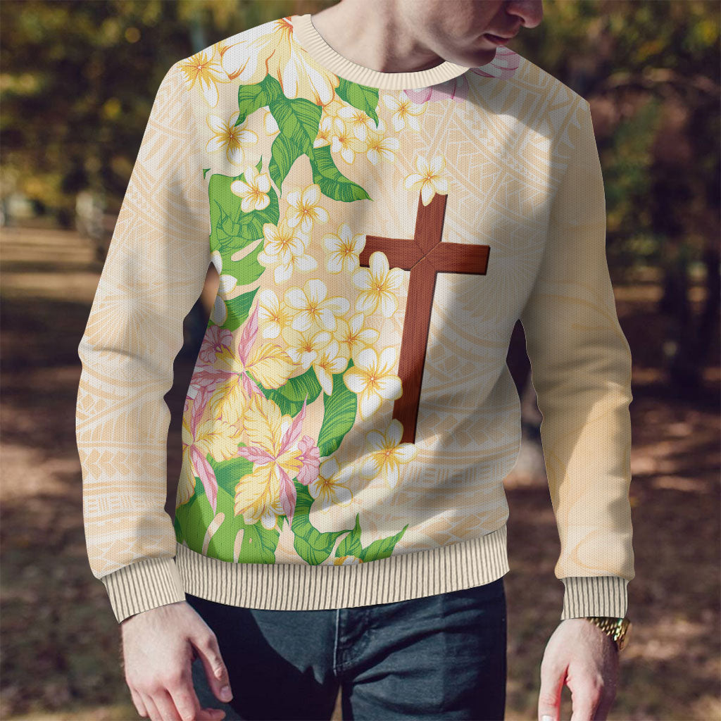 Samoa AIGA Floral Theme Ugly Christmas Sweater Always In God's Arms