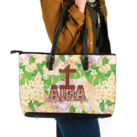 Samoa AIGA Floral Theme Leather Tote Bag Always In God's Arms LT7 - Polynesian Pride
