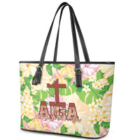 Samoa AIGA Floral Theme Leather Tote Bag Always In God's Arms LT7 - Polynesian Pride