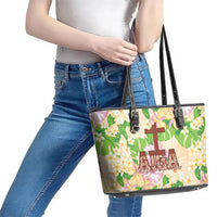Samoa AIGA Floral Theme Leather Tote Bag Always In God's Arms LT7 - Polynesian Pride