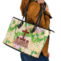 Samoa AIGA Floral Theme Leather Tote Bag Always In God's Arms LT7 - Polynesian Pride