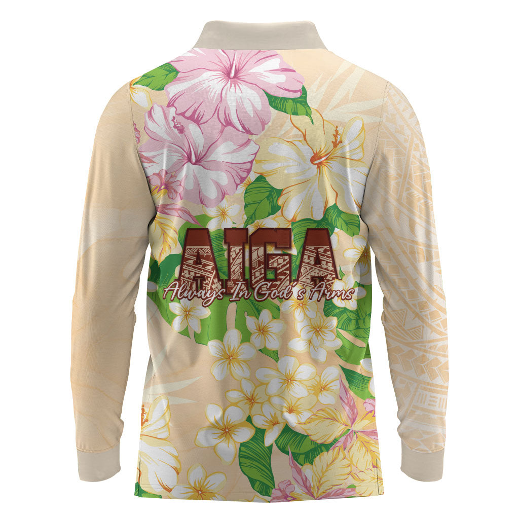 Samoa AIGA Floral Theme Long Sleeve Polo Shirt Always In God's Arms
