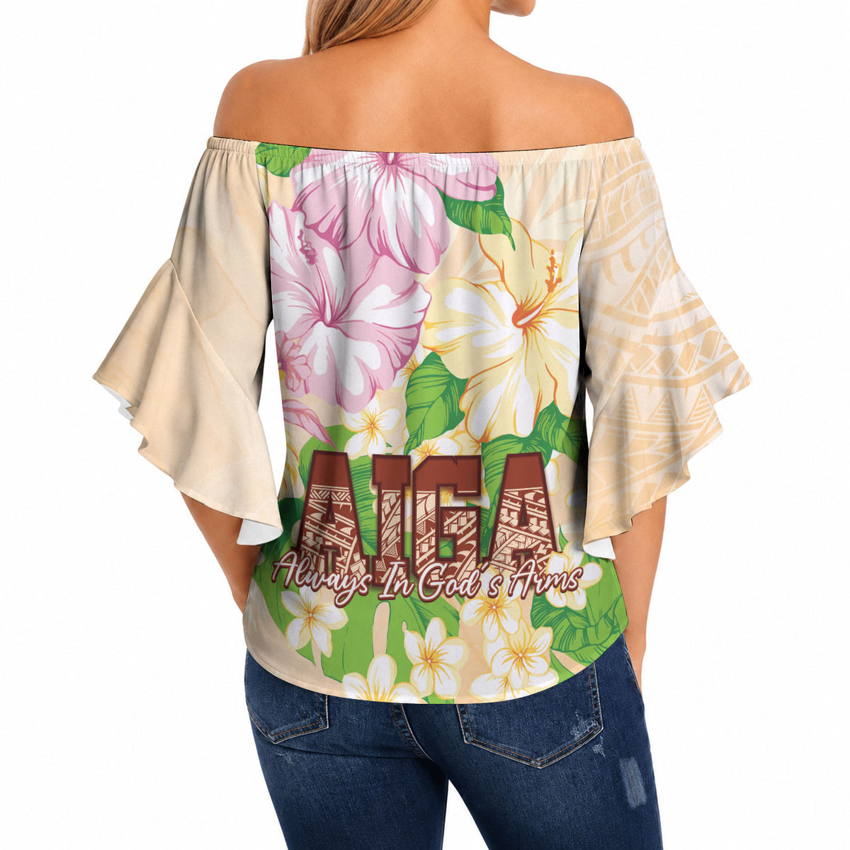 Samoa AIGA Floral Theme Off Shoulder Wrap Waist Top Always In God's Arms LT7 - Polynesian Pride
