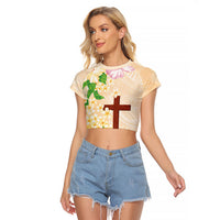 Samoa AIGA Floral Theme Raglan Cropped T Shirt Always In God's Arms