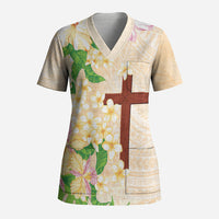 Samoa AIGA Floral Theme Scrub Top Always In God's Arms