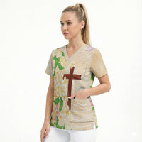 Samoa AIGA Floral Theme Scrub Top Always In God's Arms