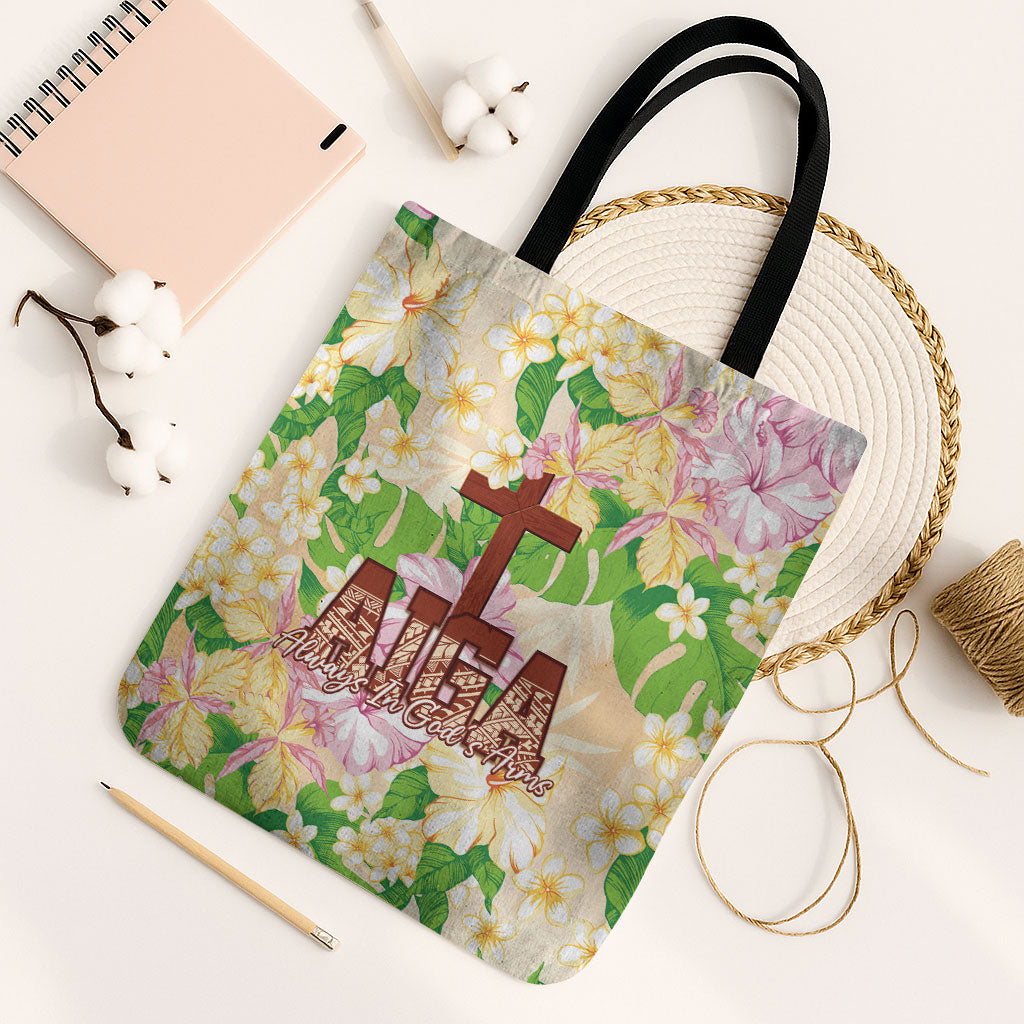 Samoa AIGA Floral Theme Tote Bag Always In God's Arms LT7 Black Strap One Size Multicolor - Polynesian Pride