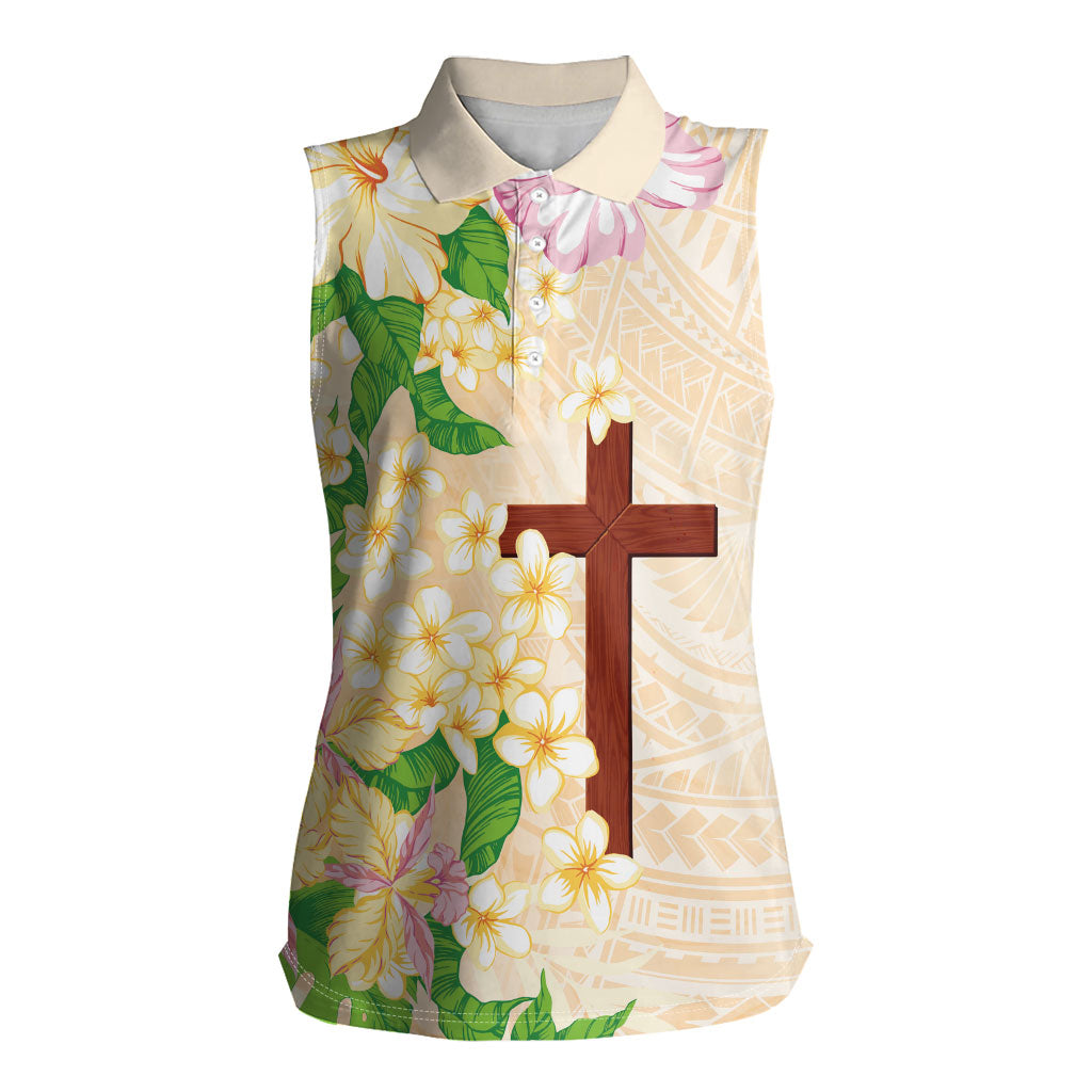 Samoa AIGA Floral Theme Women Sleeveless Polo Shirt Always In God's Arms