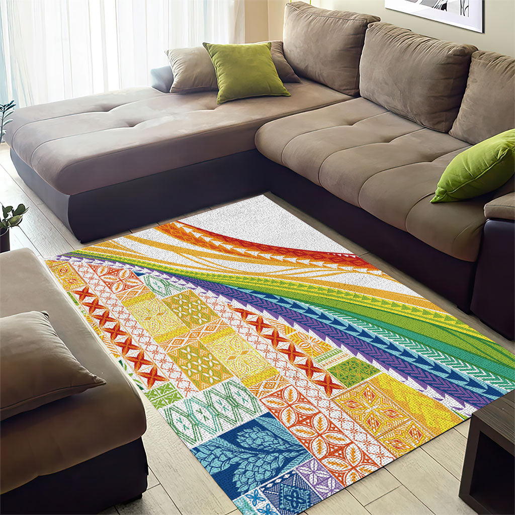 Pasifika Samoa Siapo Malu Tattoo Inspired Area Rug Fa'afafine Rainbow Theme