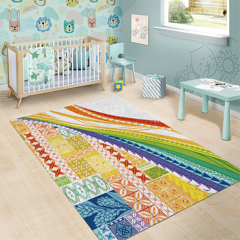 Pasifika Samoa Siapo Malu Tattoo Inspired Area Rug Fa'afafine Rainbow Theme