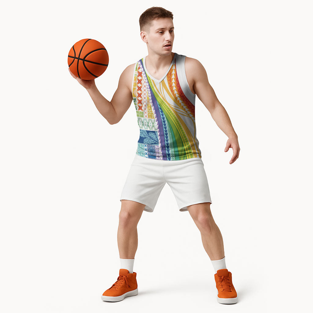 Pasifika Samoa Siapo Malu Tattoo Inspired Basketball Jersey Fa'afafine Rainbow Theme
