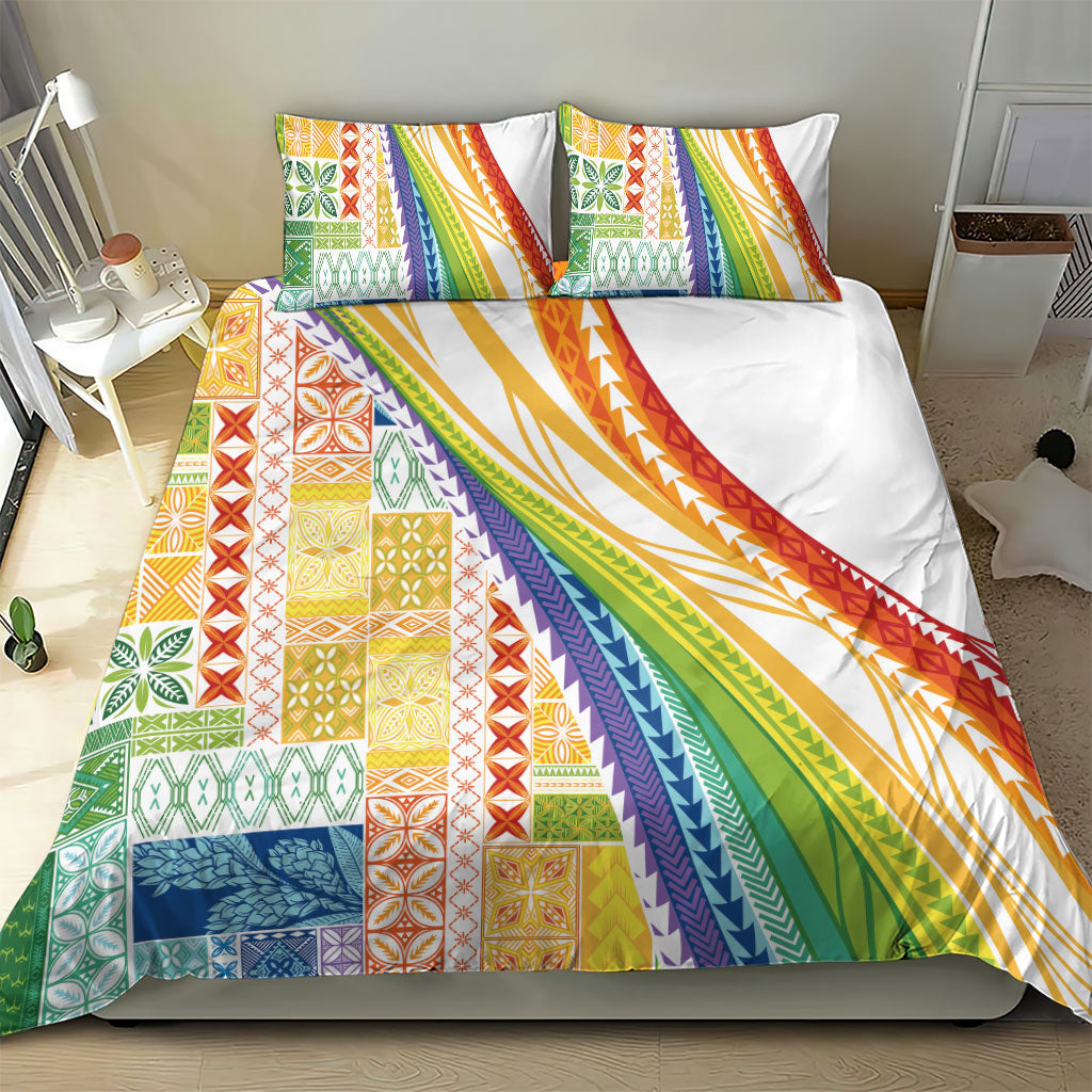 Pasifika Samoa Siapo Malu Tattoo Inspired Bedding Set Fa'afafine Rainbow Theme