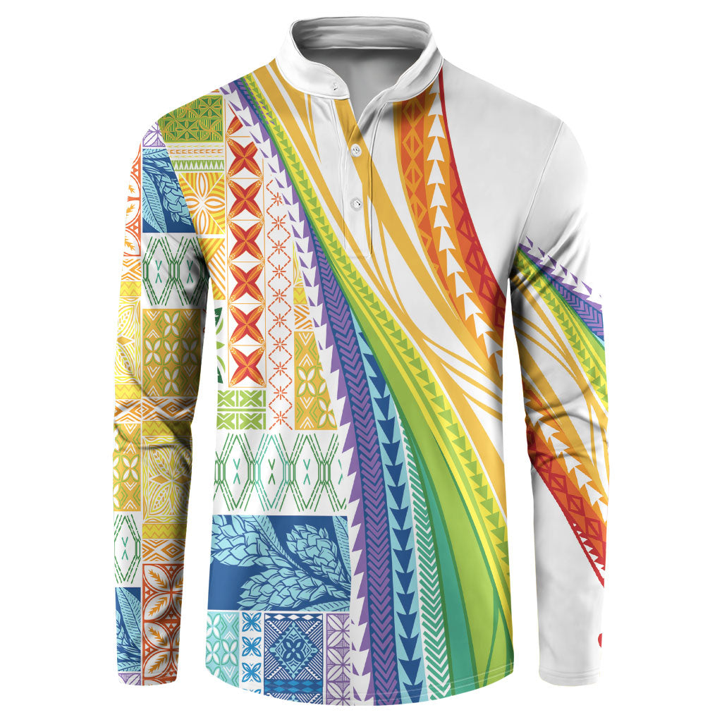 Pasifika Samoa Siapo Malu Tattoo Inspired Button Sweatshirt Fa'afafine Rainbow Theme