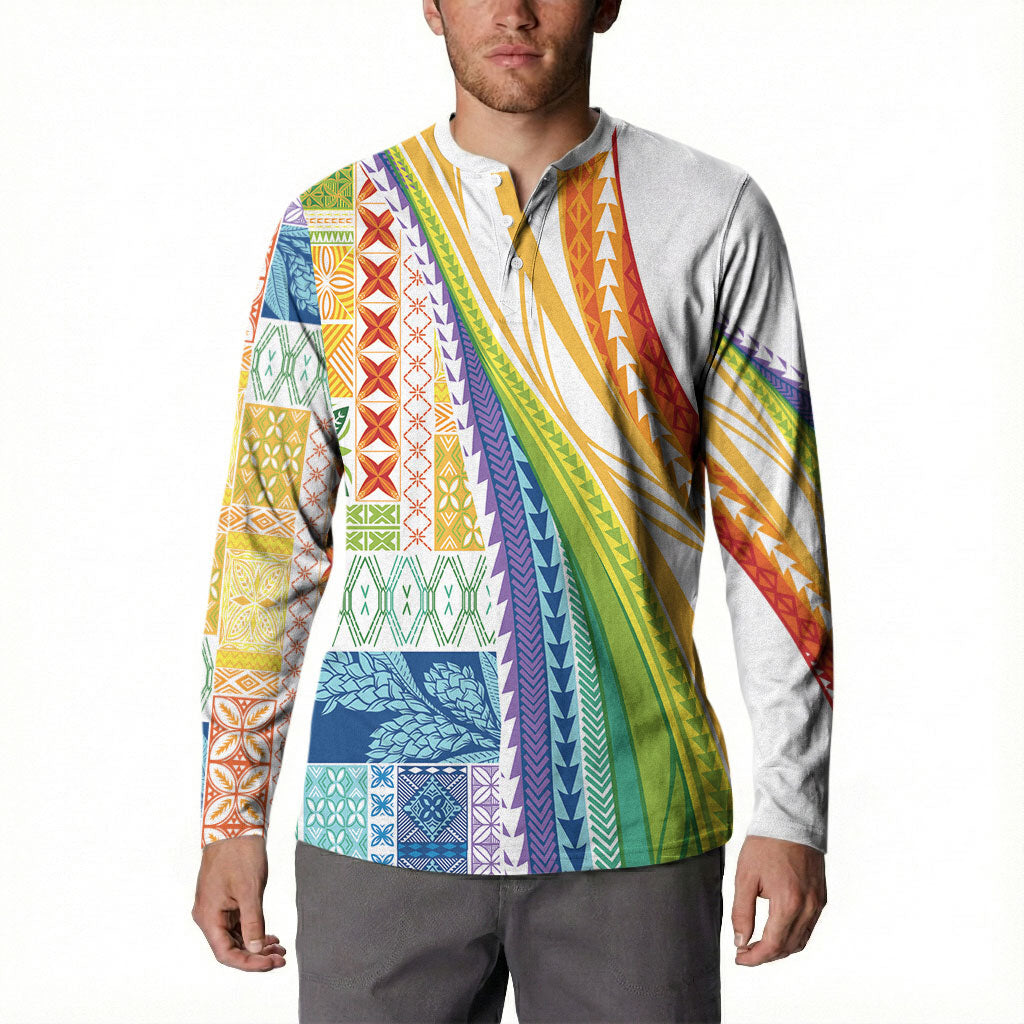 Pasifika Samoa Siapo Malu Tattoo Inspired Button Sweatshirt Fa'afafine Rainbow Theme