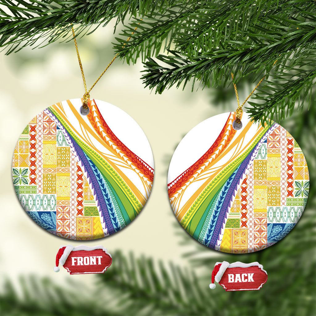 Pasifika Samoa Siapo Malu Tattoo Inspired Ceramic Ornament Fa'afafine Rainbow Theme LT7 Circle Multicolor - Polynesian Pride