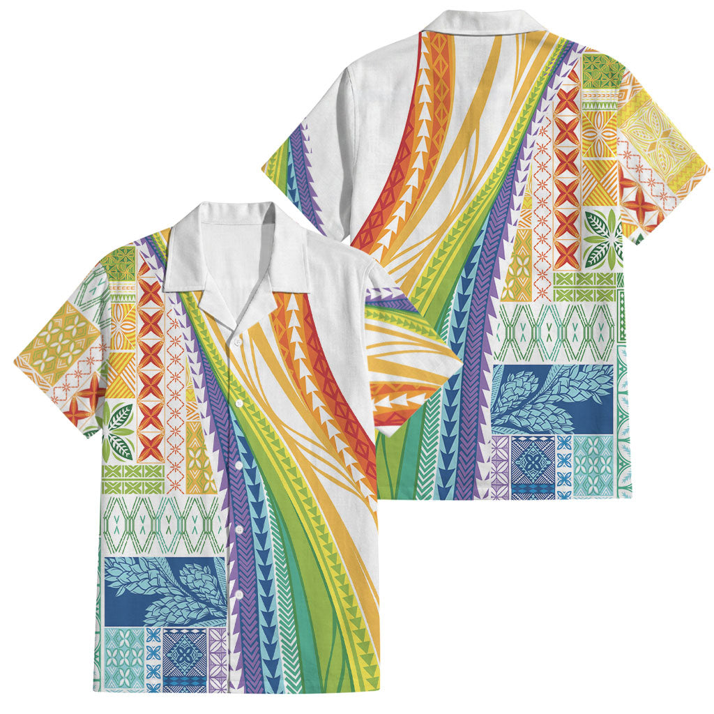 Pasifika Samoa Siapo Malu Tattoo Inspired Family Matching Long Sleeve Bodycon Dress and Hawaiian Shirt Fa'afafine Rainbow Theme