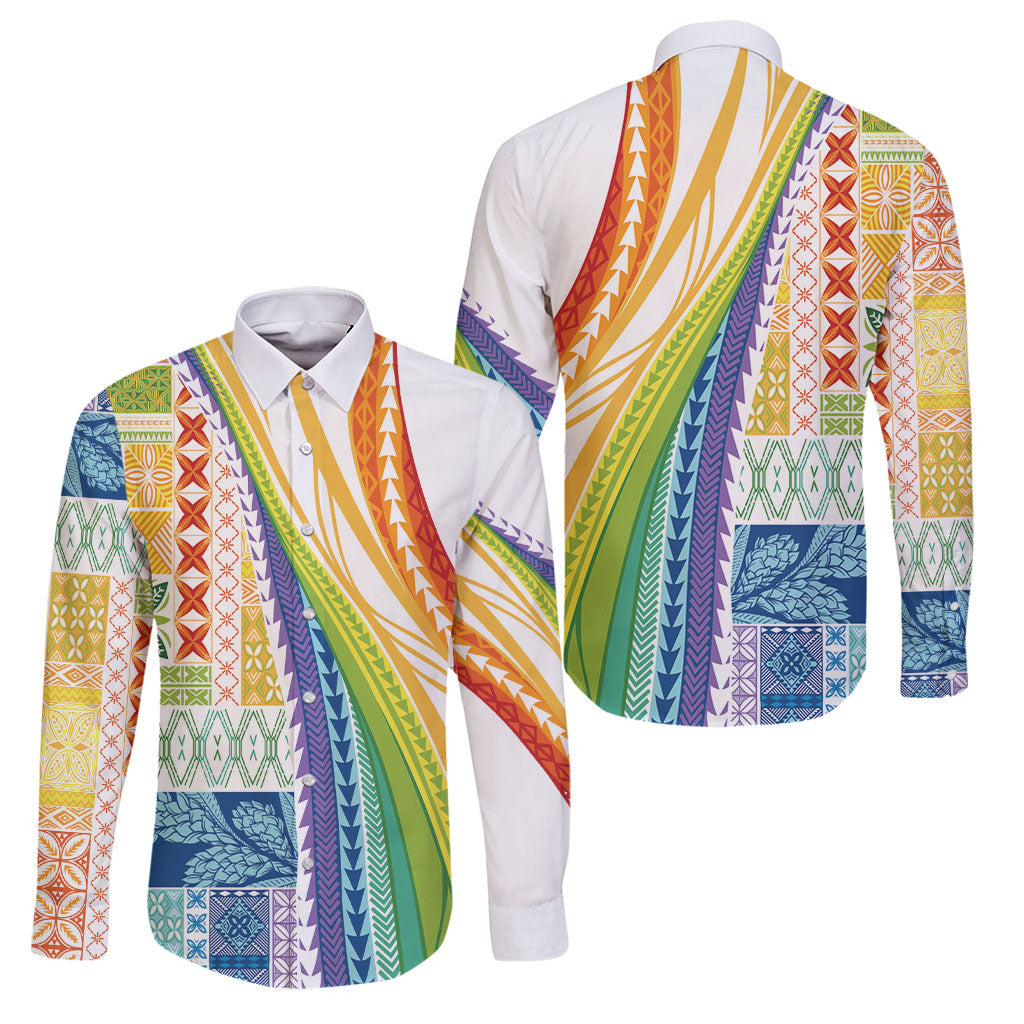 Pasifika Samoa Siapo Malu Tattoo Inspired Family Matching Long Sleeve Bodycon Dress and Hawaiian Shirt Fa'afafine Rainbow Theme