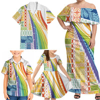 Pasifika Samoa Siapo Malu Tattoo Inspired Family Matching Off Shoulder Maxi Dress and Hawaiian Shirt Fa'afafine Rainbow Theme