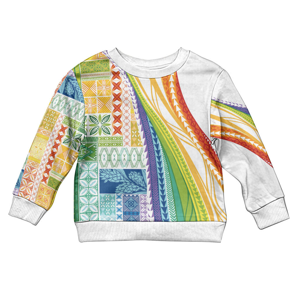 Pasifika Samoa Siapo Malu Tattoo Inspired Kid Ugly Christmas Sweater Fa'afafine Rainbow Theme LT7 Kid Multicolor - Polynesian Pride