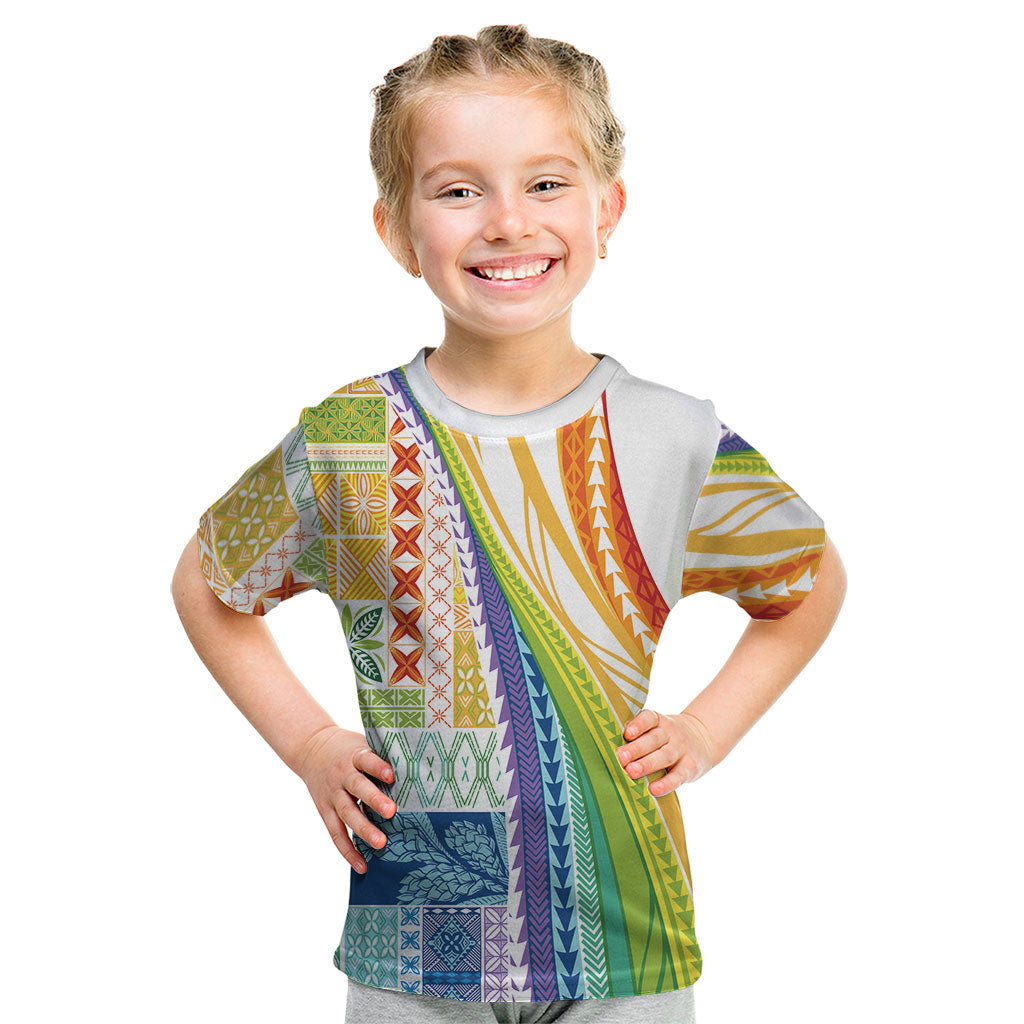 Pasifika Samoa Siapo Malu Tattoo Inspired Kid T Shirt Fa'afafine Rainbow Theme