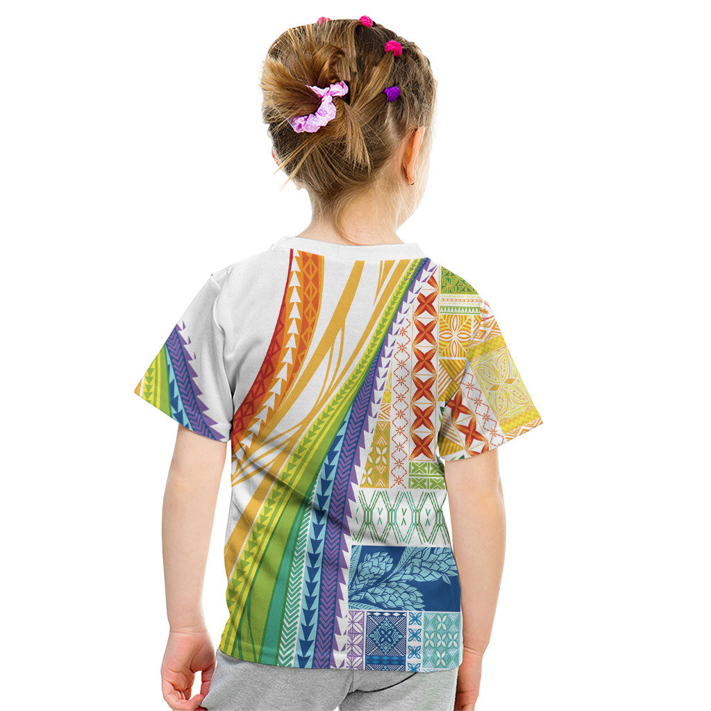 Pasifika Samoa Siapo Malu Tattoo Inspired Kid T Shirt Fa'afafine Rainbow Theme