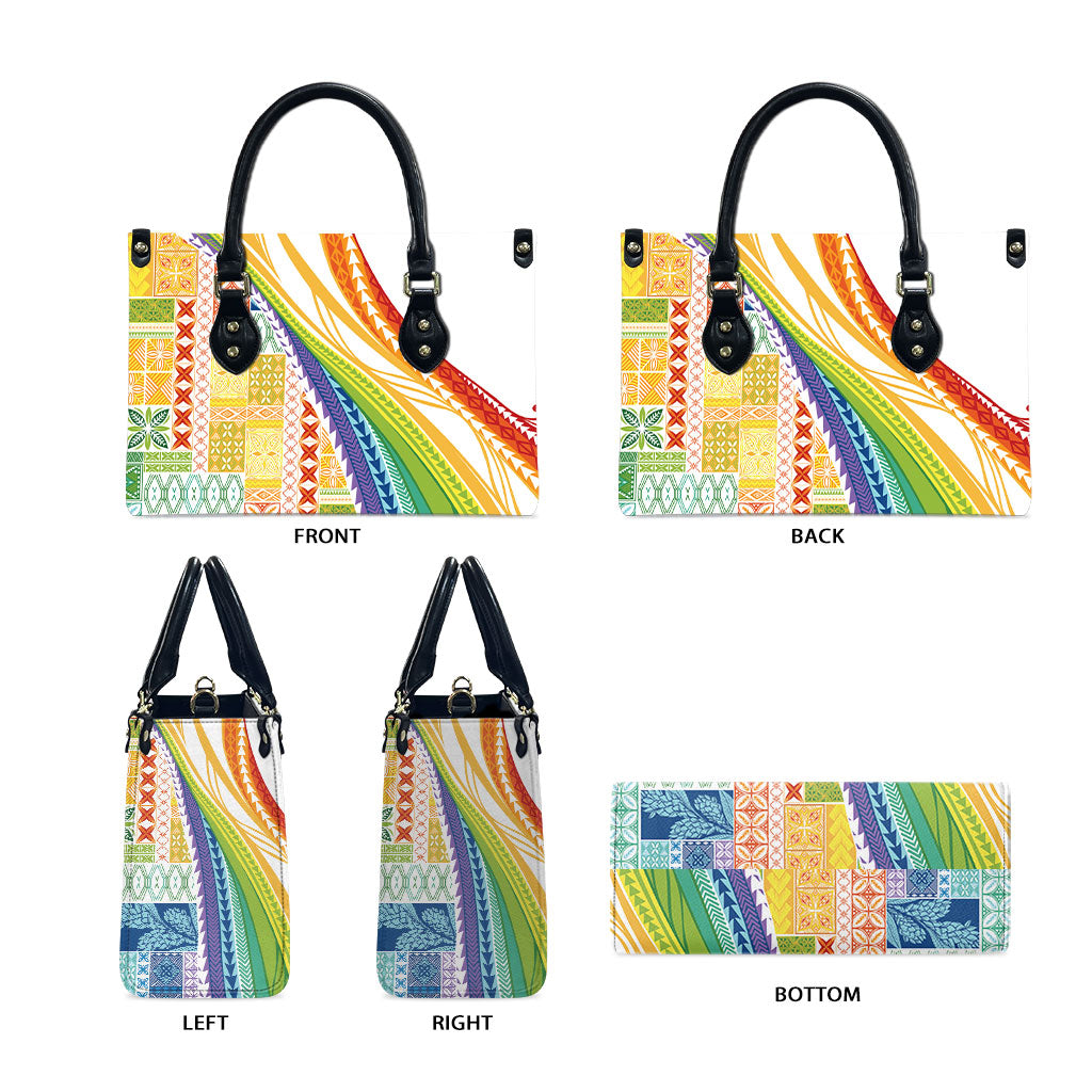 Pasifika Samoa Siapo Malu Tattoo Inspired Leather Bag Fa'afafine Rainbow Theme
