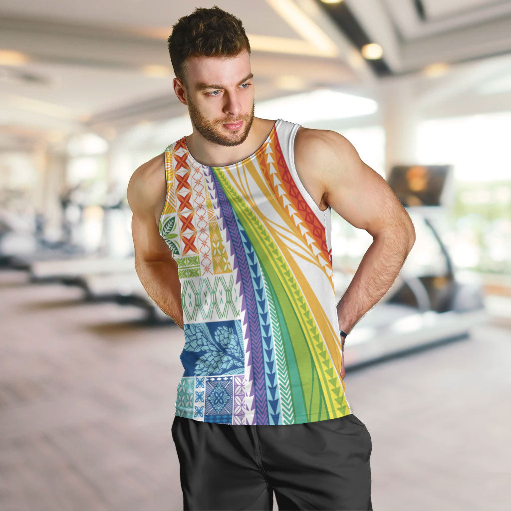 Pasifika Samoa Siapo Malu Tattoo Inspired Men Tank Top Fa'afafine Rainbow Theme LT7 Multicolor - Polynesian Pride