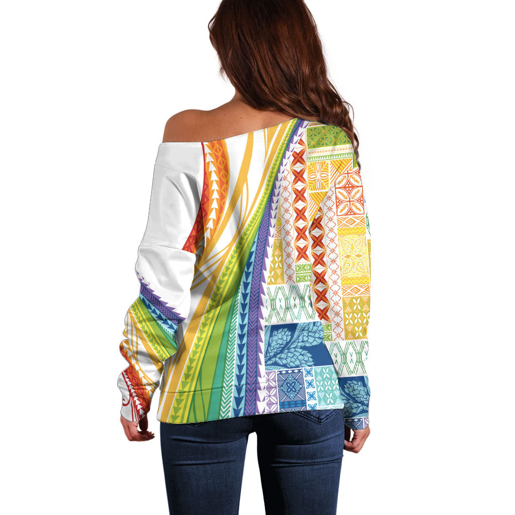 Pasifika Samoa Siapo Malu Tattoo Inspired Off Shoulder Sweater Fa'afafine Rainbow Theme