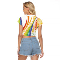 Pasifika Samoa Siapo Malu Tattoo Inspired Raglan Cropped T Shirt Fa'afafine Rainbow Theme LT7 - Polynesian Pride