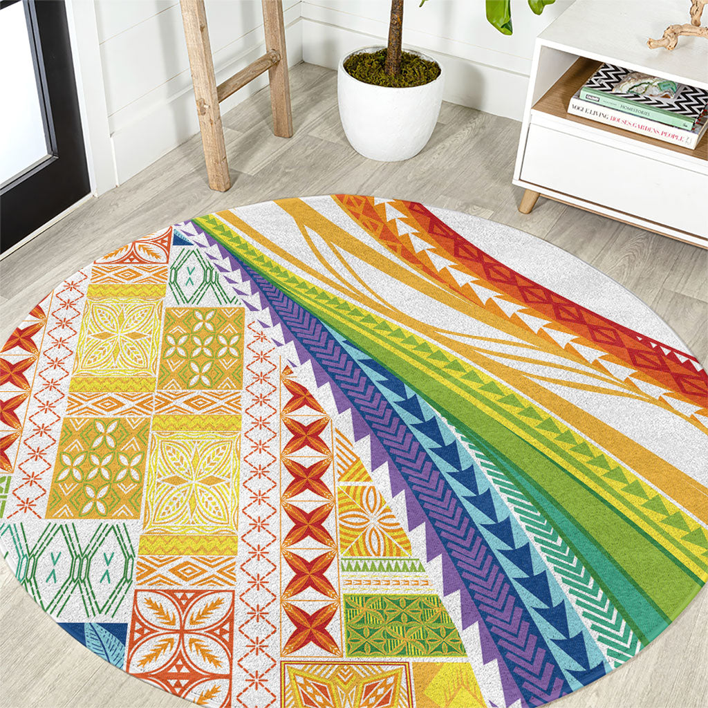 Pasifika Samoa Siapo Malu Tattoo Inspired Round Carpet Fa'afafine Rainbow Theme