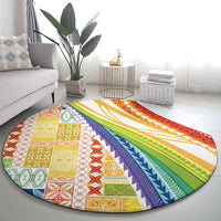 Pasifika Samoa Siapo Malu Tattoo Inspired Round Carpet Fa'afafine Rainbow Theme