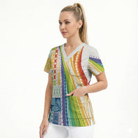 Pasifika Samoa Siapo Malu Tattoo Inspired Scrub Top Fa'afafine Rainbow Theme
