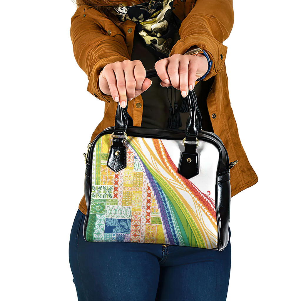Pasifika Samoa Siapo Malu Tattoo Inspired Shoulder Handbag Fa'afafine Rainbow Theme LT7 One Size Multicolor - Polynesian Pride