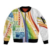 Pasifika Samoa Siapo Malu Tattoo Inspired Sleeve Zip Bomber Jacket Fa'afafine Rainbow Theme