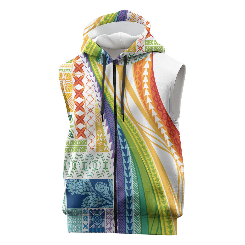 Pasifika Samoa Siapo Malu Tattoo Inspired Sleeveless Zip Hoodie Fa'afafine Rainbow Theme