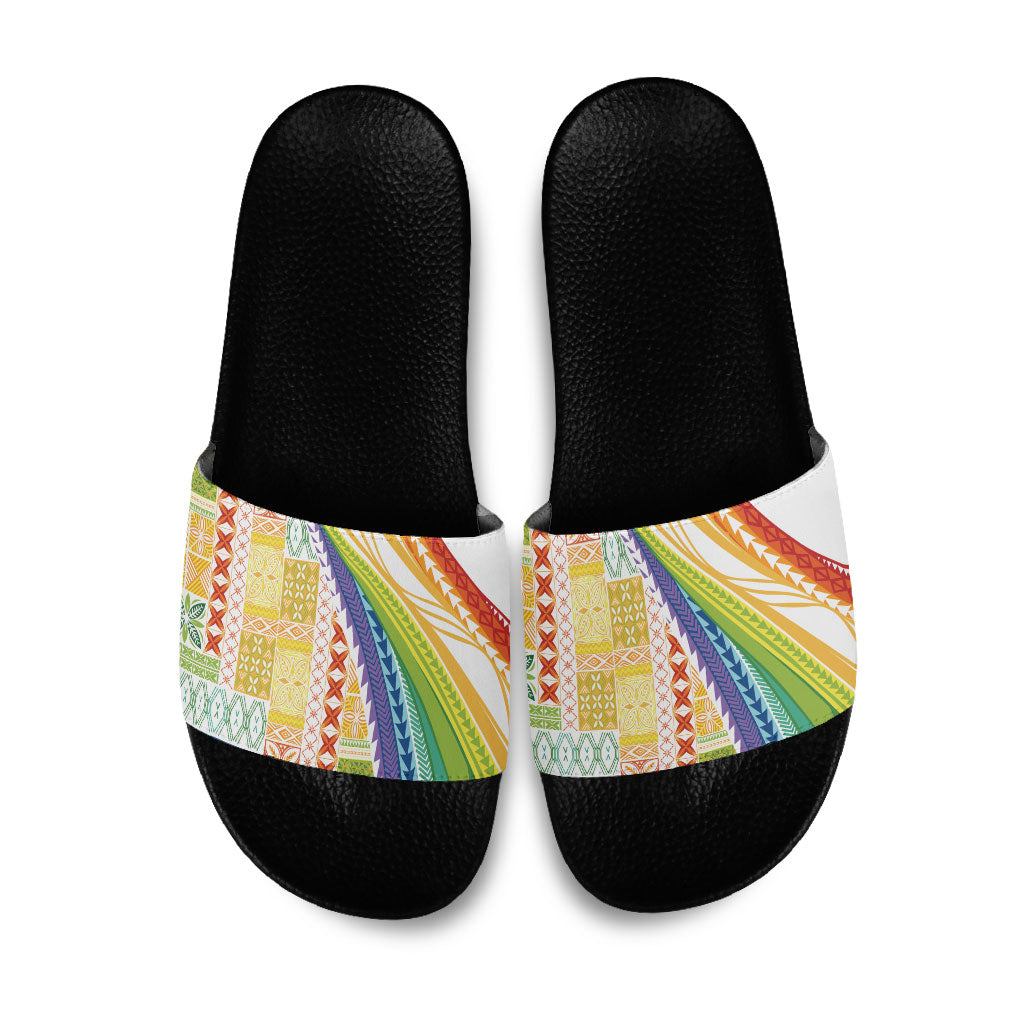 Pasifika Samoa Siapo Malu Tattoo Inspired Slide Sandals Fa'afafine Rainbow Theme LT7 Multicolor - Polynesian Pride