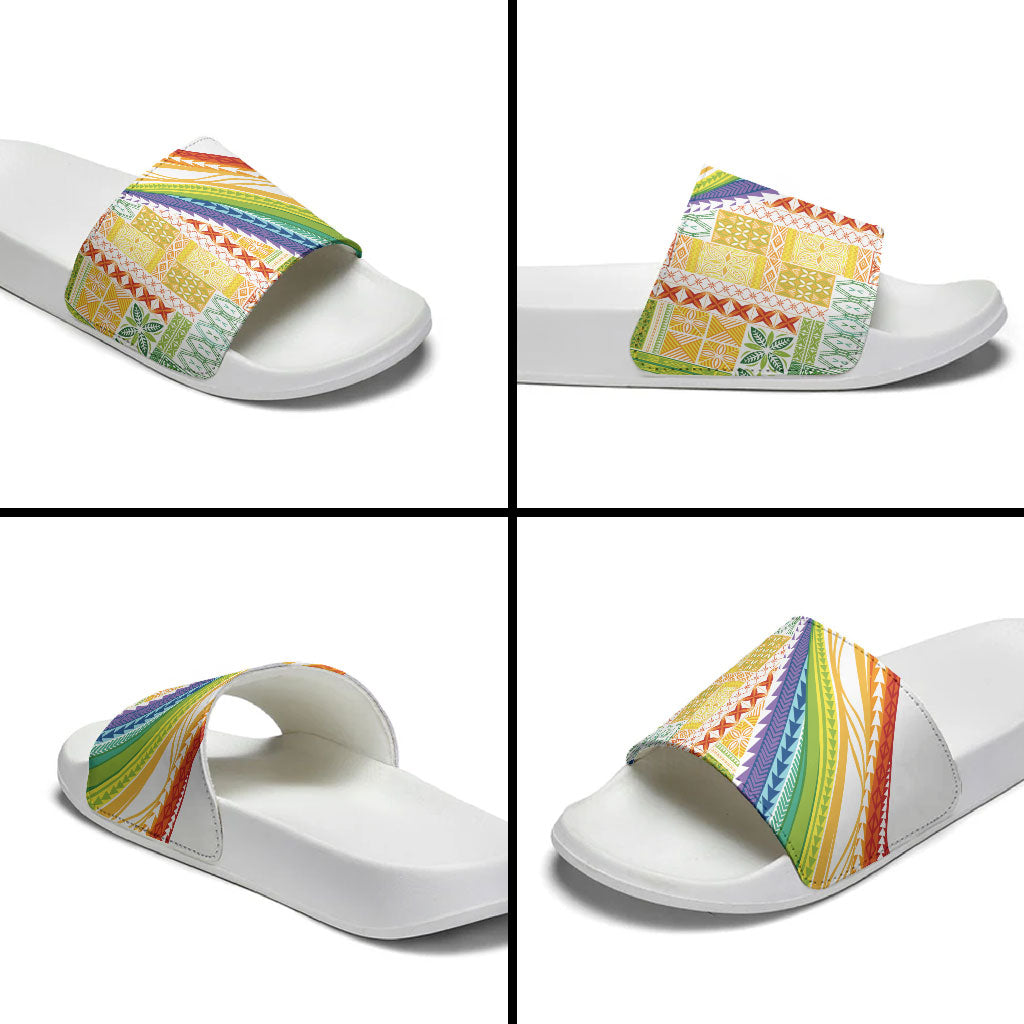 Pasifika Samoa Siapo Malu Tattoo Inspired Slide Sandals Fa'afafine Rainbow Theme