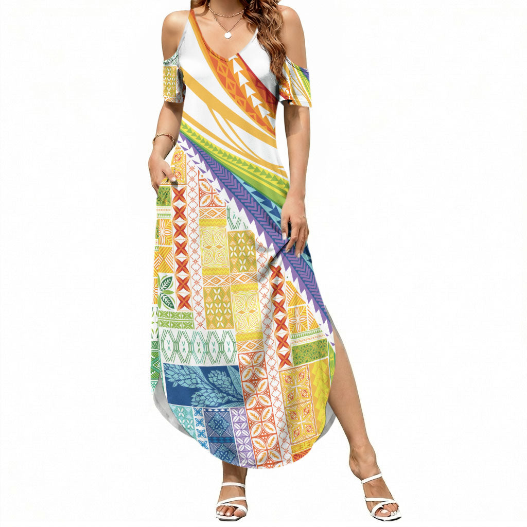 Pasifika Samoa Siapo Malu Tattoo Inspired Summer Maxi Dress Fa'afafine Rainbow Theme