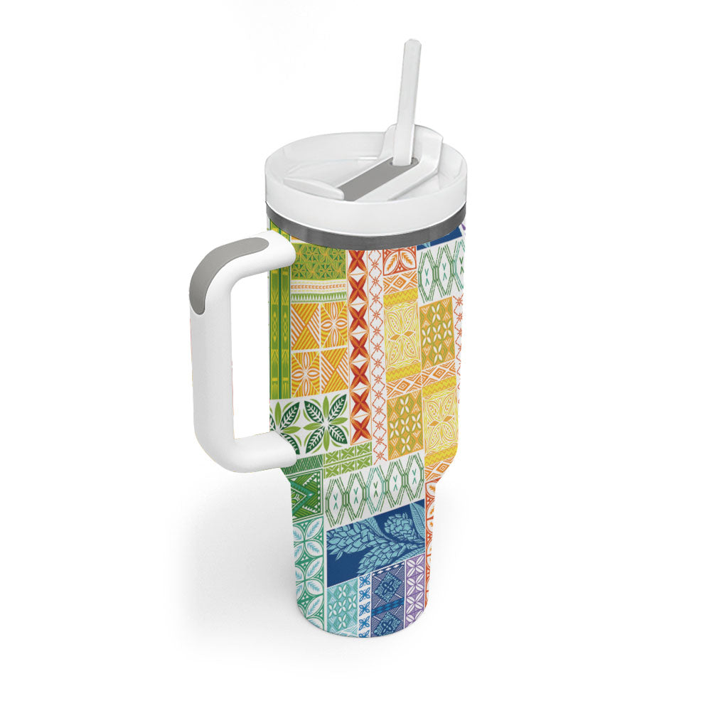 Pasifika Samoa Siapo Malu Tattoo Inspired Tumbler With Handle Fa'afafine Rainbow Theme