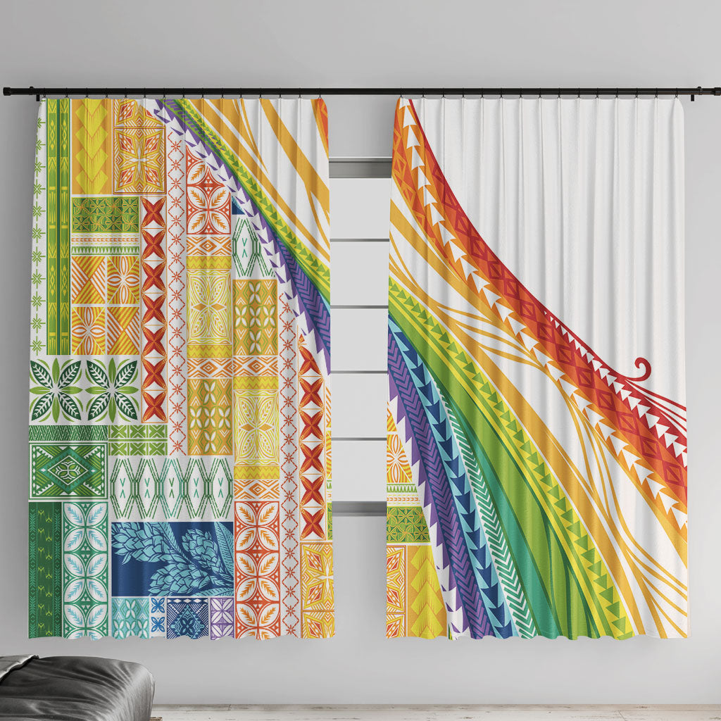 Pasifika Samoa Siapo Malu Tattoo Inspired Window Curtain Fa'afafine Rainbow Theme