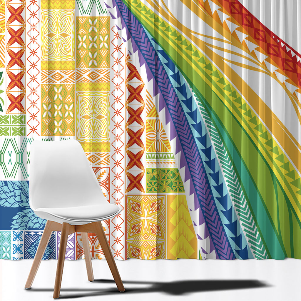 Pasifika Samoa Siapo Malu Tattoo Inspired Window Curtain Fa'afafine Rainbow Theme