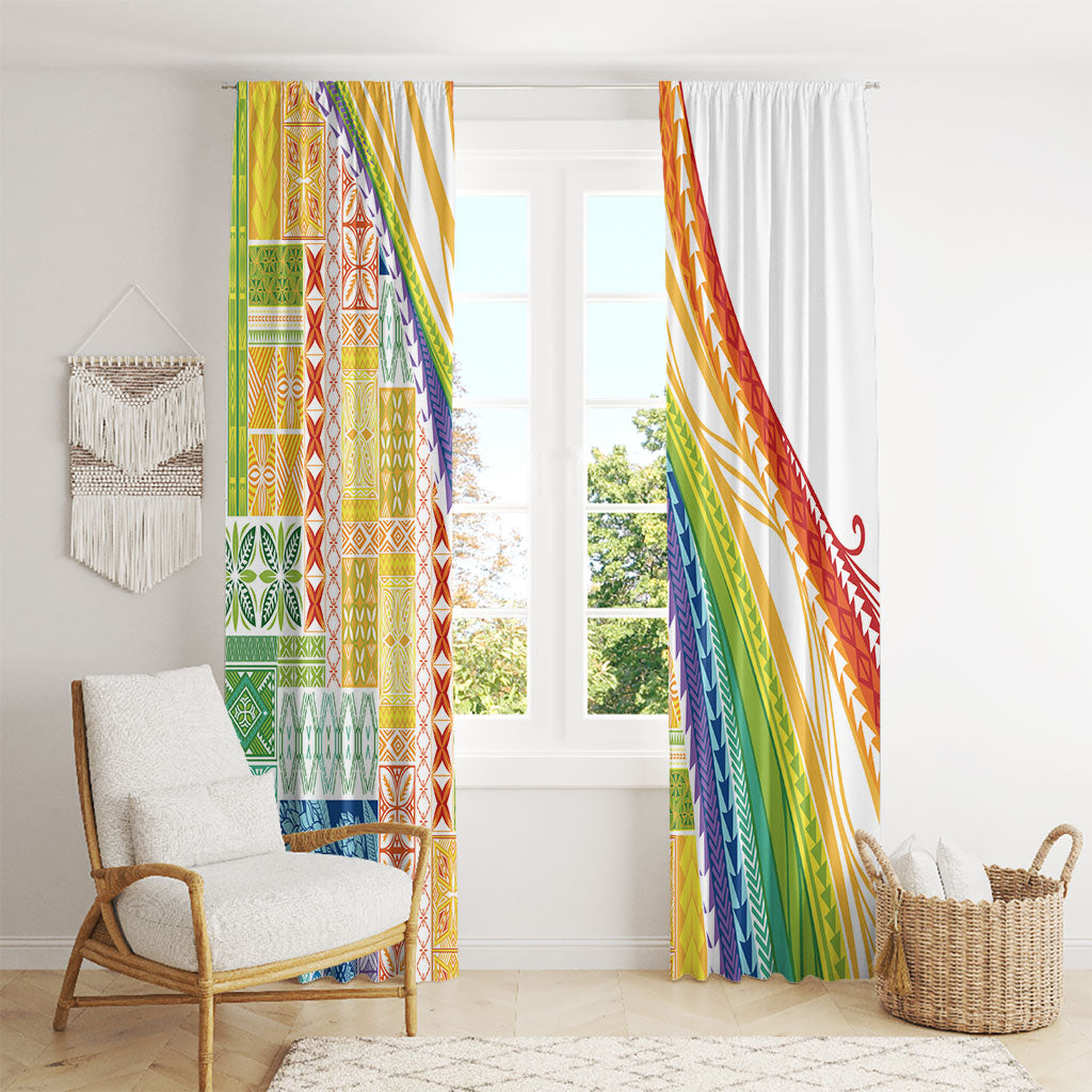 Pasifika Samoa Siapo Malu Tattoo Inspired Window Curtain Fa'afafine Rainbow Theme