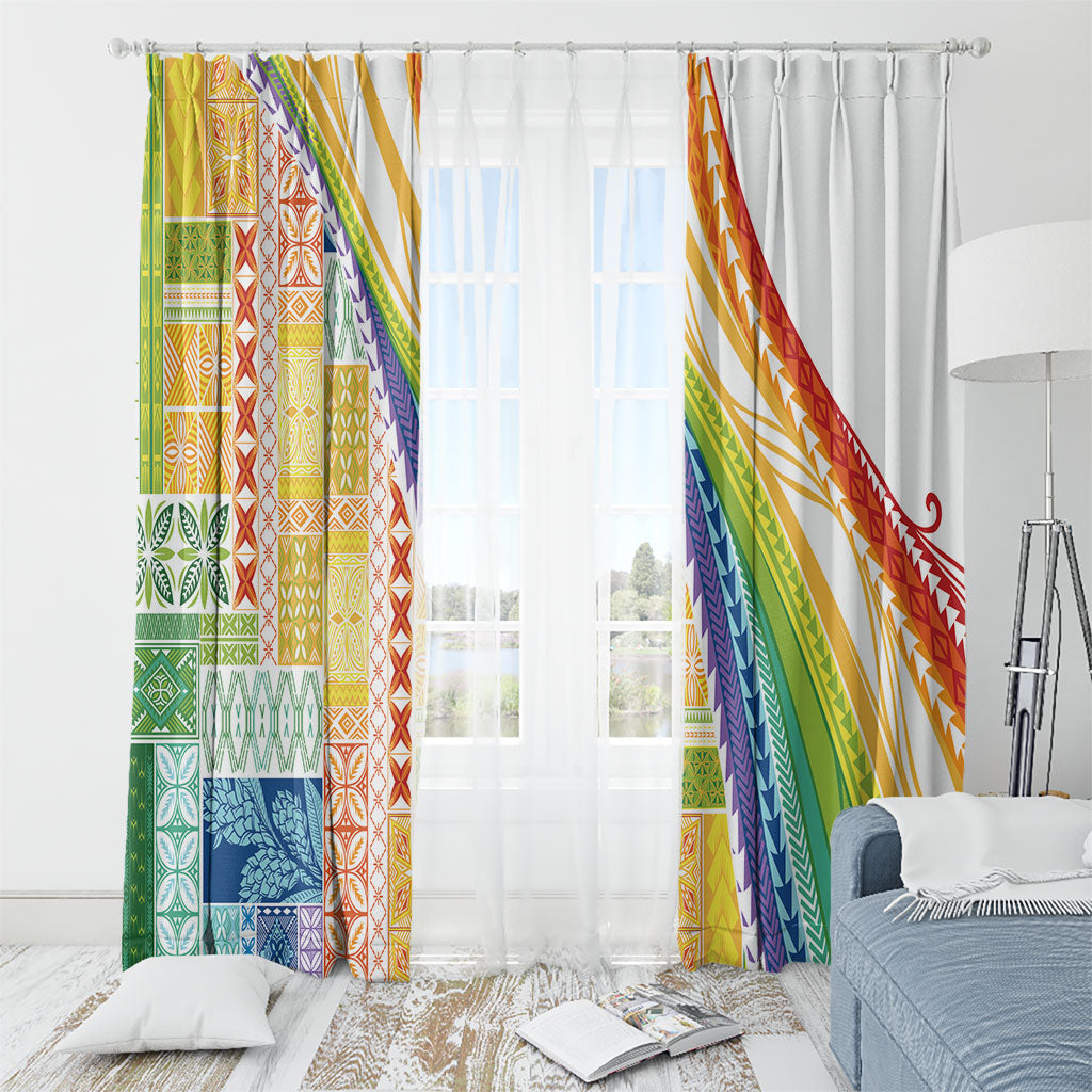 Pasifika Samoa Siapo Malu Tattoo Inspired Window Curtain Fa'afafine Rainbow Theme