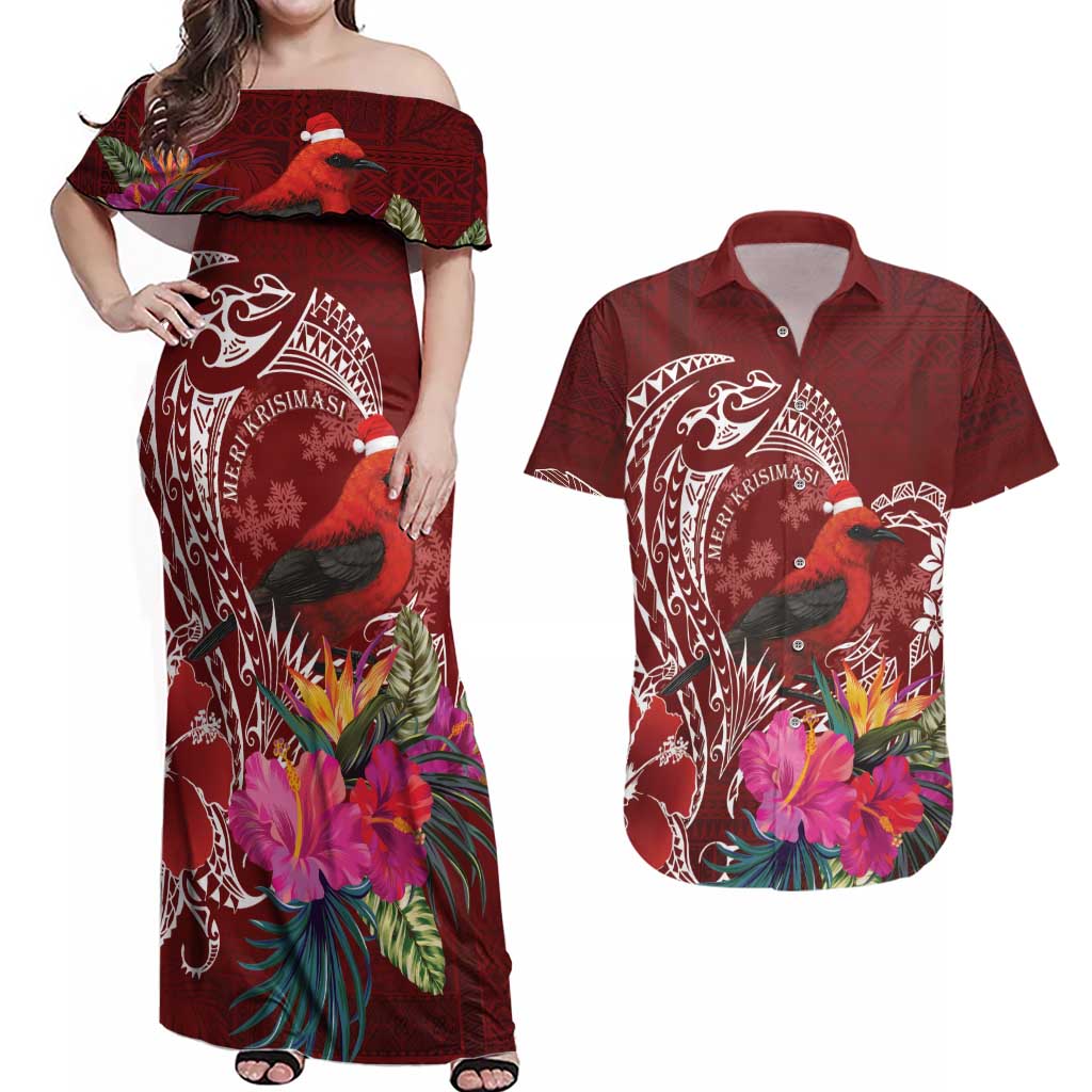 Personalized Samoa Meri Krisimasi Couples Matching Off Shoulder Maxi Dress and Hawaiian Shirt Segasegamau'u Mix Siapo