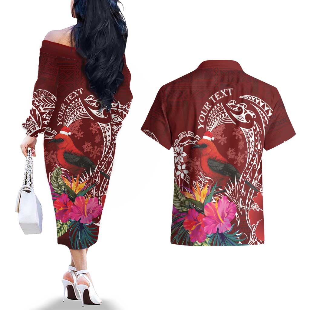 Personalized Samoa Meri Krisimasi Couples Matching Off The Shoulder Long Sleeve Dress and Hawaiian Shirt Segasegamau'u Mix Siapo
